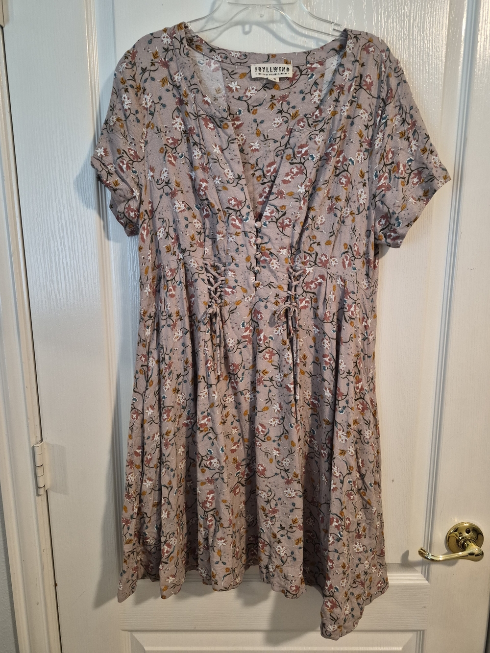 Idyllwind Dusty Mauve Floral Lace-Up V-Neck Mini Dress